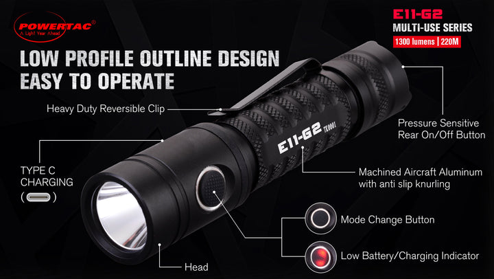 E11-G2 -1300 Lumen Rechargeable EDC Flashlight